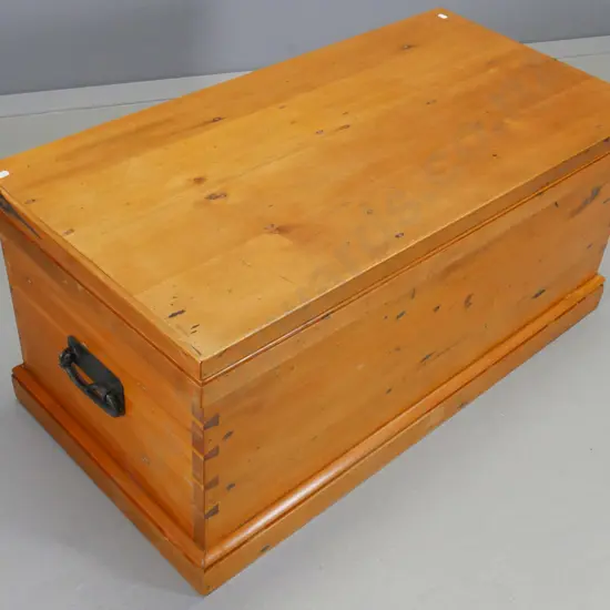kauri blanket box with cast iron handles - reportedly made from floor boards from Oatgo Girls HighH-430 W-970 D-490