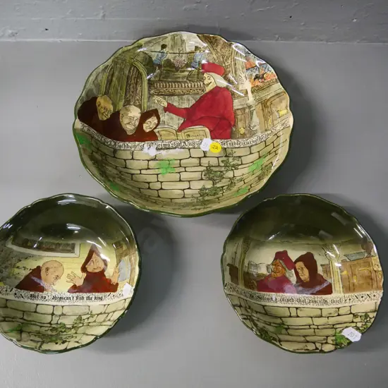 Royal Doulton Jackdaw of Rheims bowl and 2 coupe dishes - bowl is diameter 240