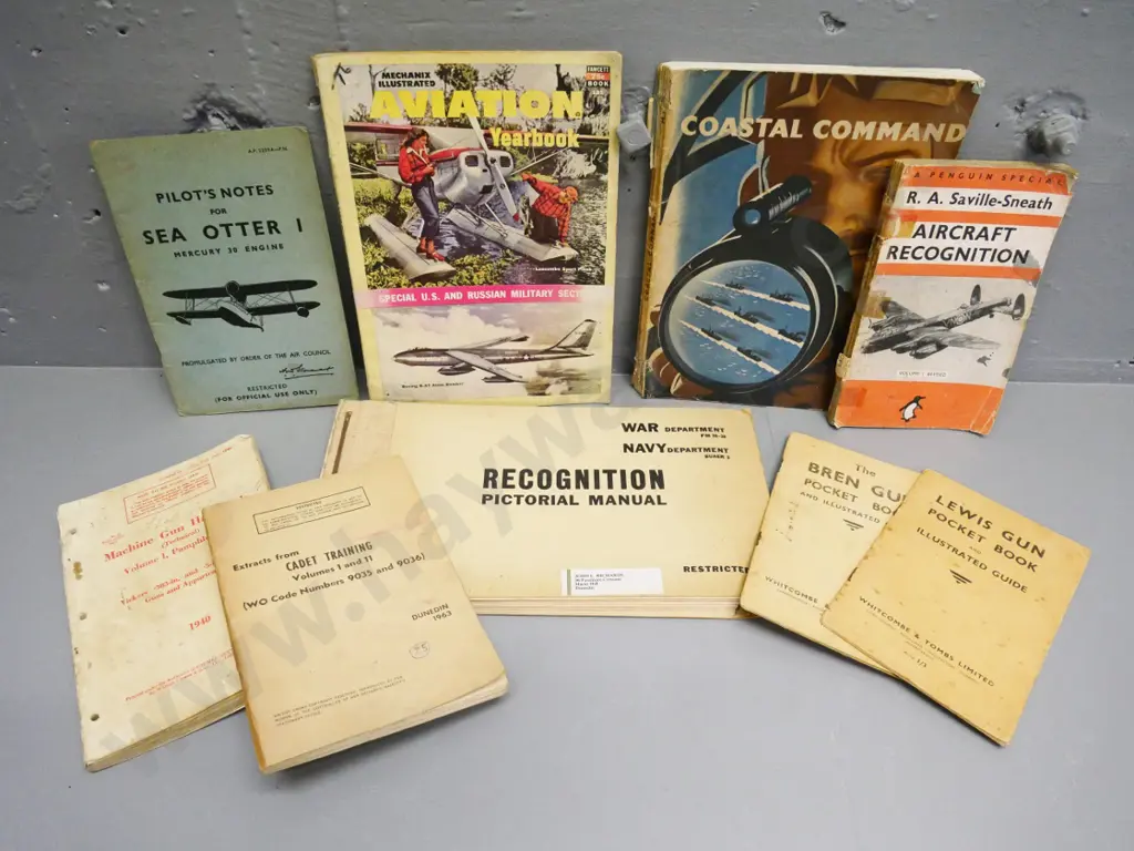 assorted WWII-era military publications.- US Navy aeroplane recognition, coastal command, gun training, etc. Image 1++