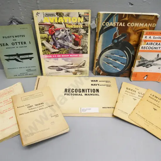 assorted WWII-era military publications.- US Navy aeroplane recognition, coastal command, gun training, etc.