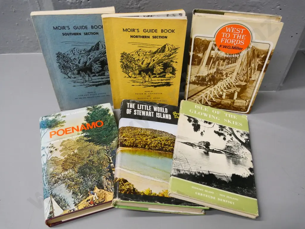 6 New Zealand books - Stewart Island, Fiordland, Poenamu, 2 Moir's travel guides Image 1++