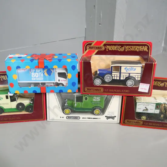 5 boxed die-cast delivery vans - 4 Models of Yesteryear and a Tip Top ice cream 80th Anniversary truck