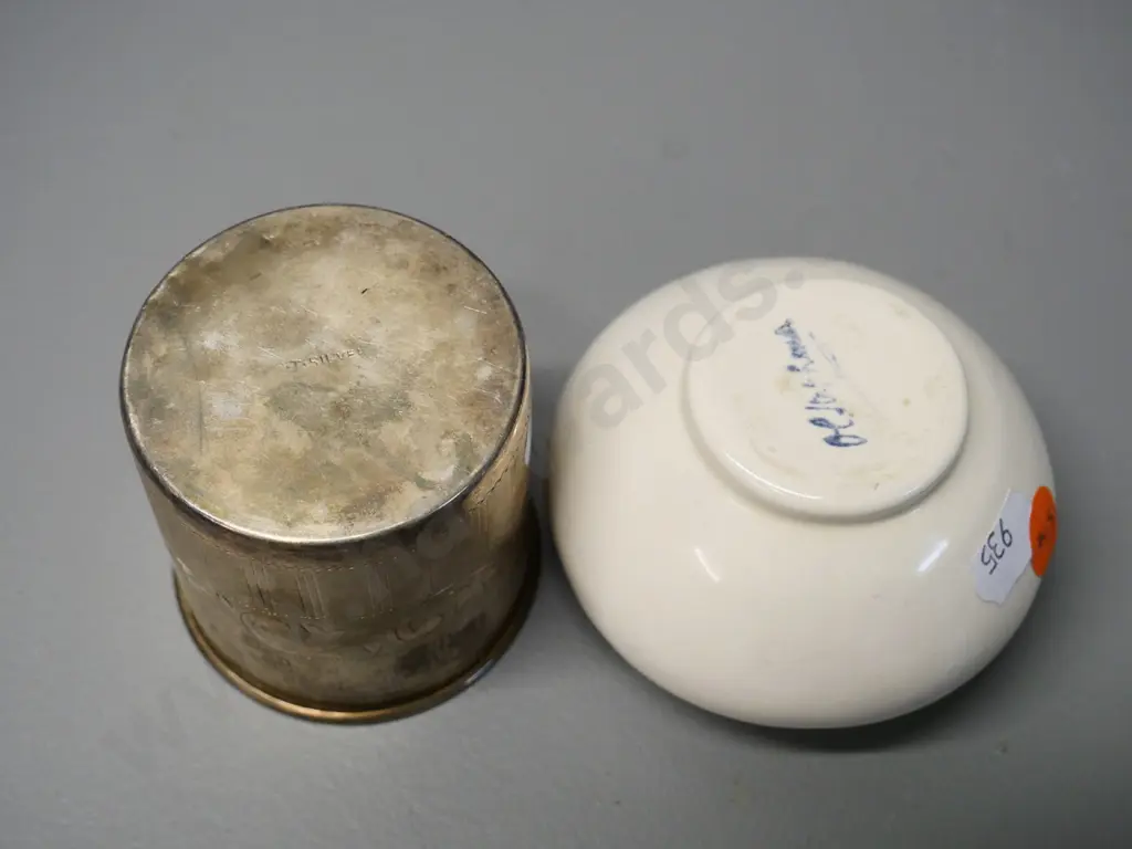 O.C. Stephens small bowl/vase and an etched silver beaker (sterling?) H-60 Image 1++