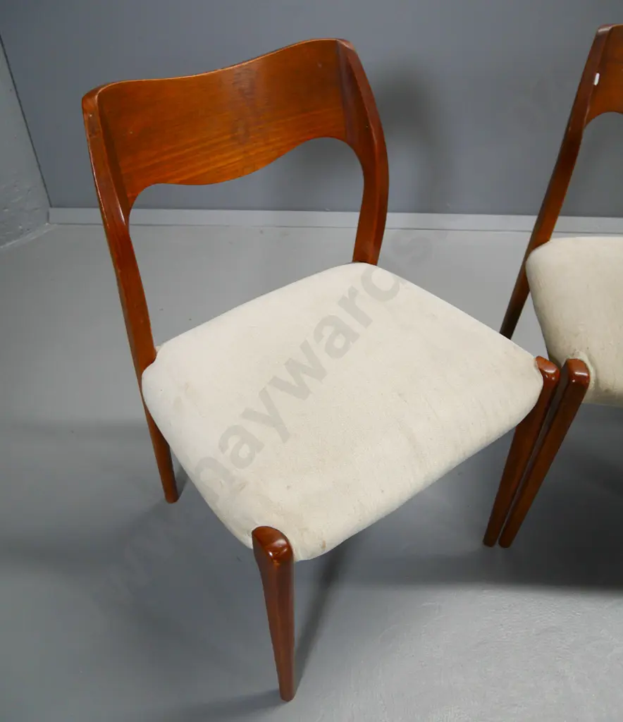 set of 5 mid-century Scandinavian style teak-framed dining chairs  - upholstered seats need cleaning H780 W500 D420 Image 1++