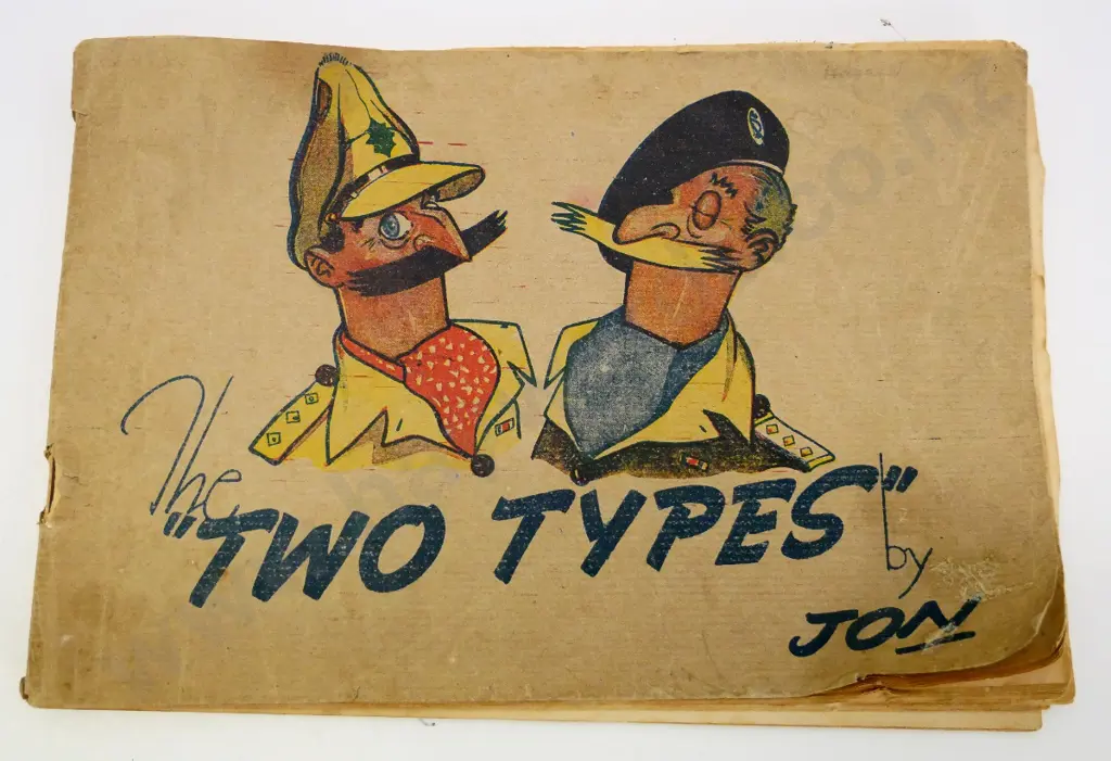"The Two Types" WWII cartoon booklet by Jon (John Philpin Jones) with letter home & notes on some pages by a serviceman Image 1++
