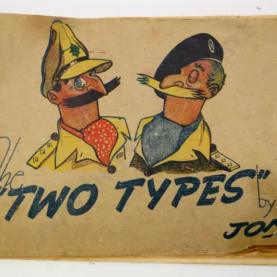"The Two Types" WWII cartoon booklet by Jon (John Philpin Jones) with letter home & notes on some pages by a serviceman