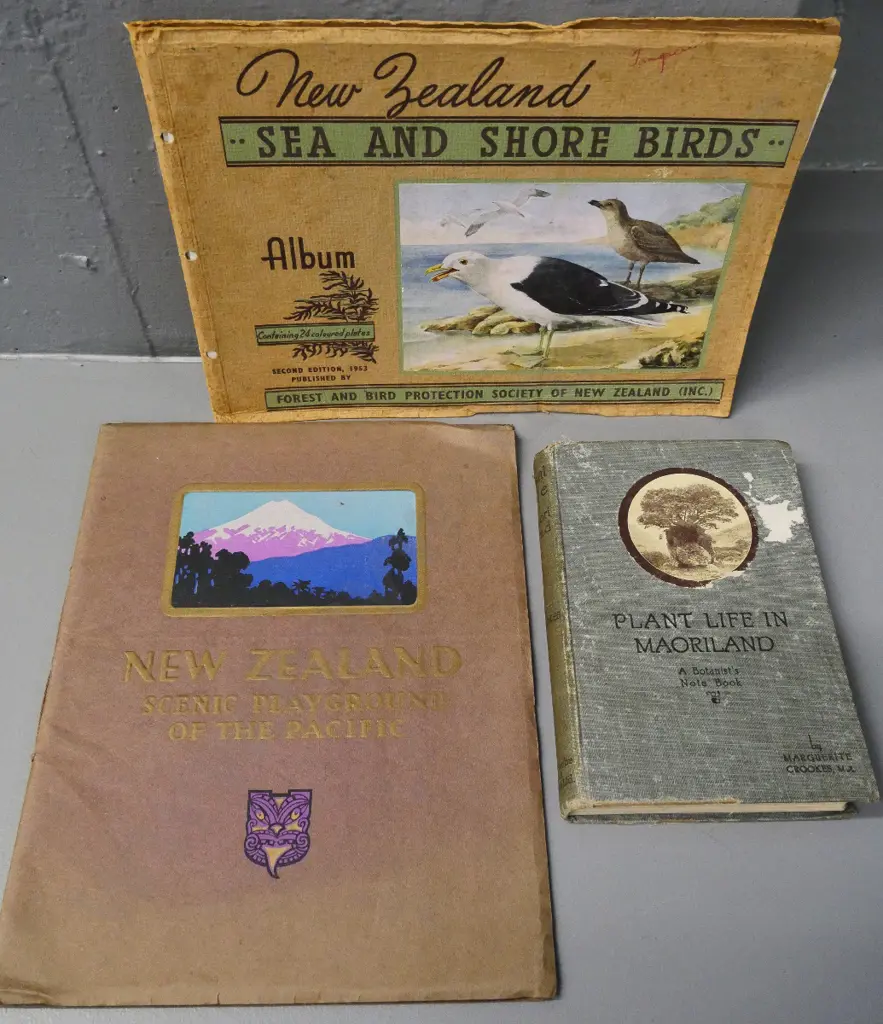 3 New Zealand books - Plant Life in Maoriland 1926, Sea and Shore birds 1953, and 'Scenic Playground of the Pacific' Image 1++