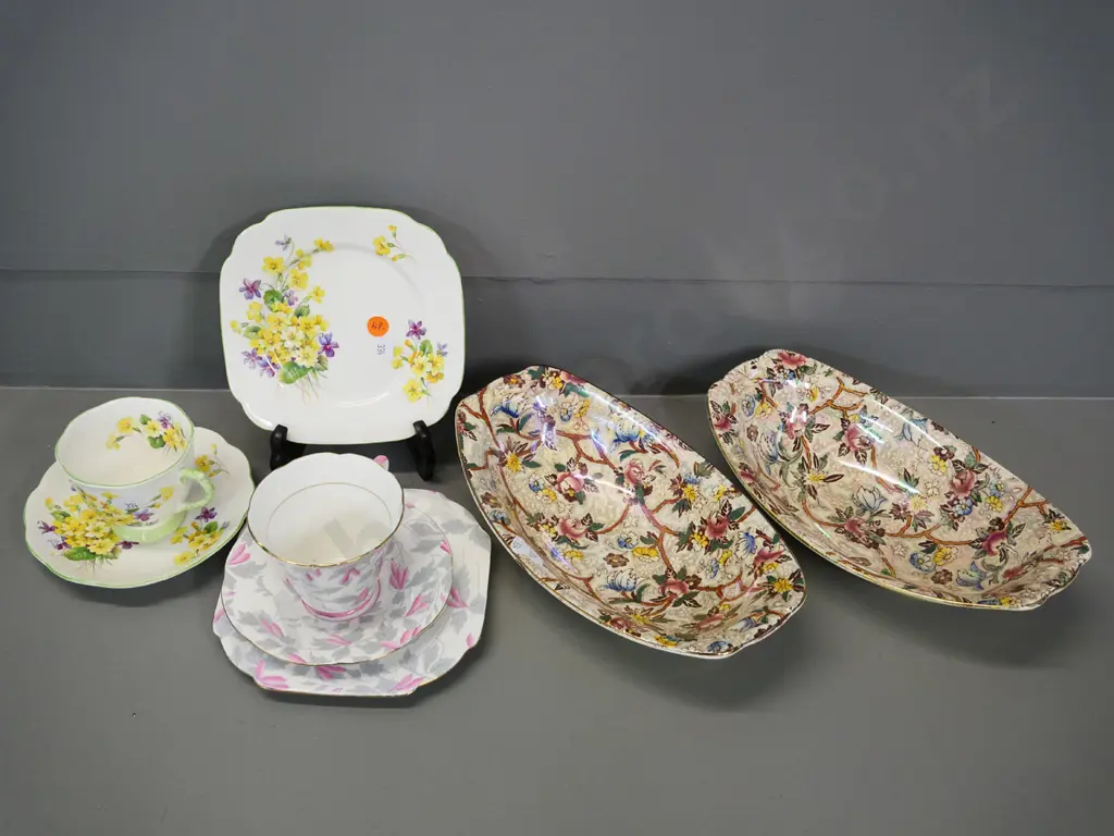 English china items - 2 Maling AOF dishes L-250 W-150, Royal Albert Primulette and Grafton trios Image 1++