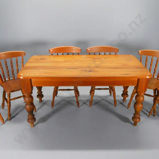 recycled rimu early colonial style dining table w/ 6 spindle back chairs H-780 L-1600 W-880