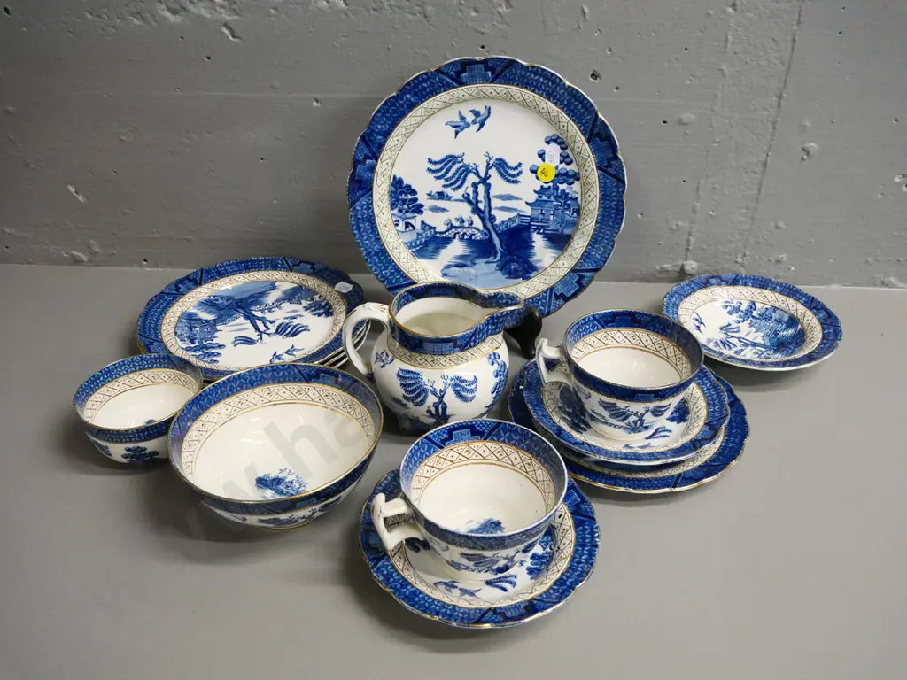 assorted Booth's Real Old Willow teaware - trio, cup & saucer, 2 sugar bowls, jug, various plates Image 1++