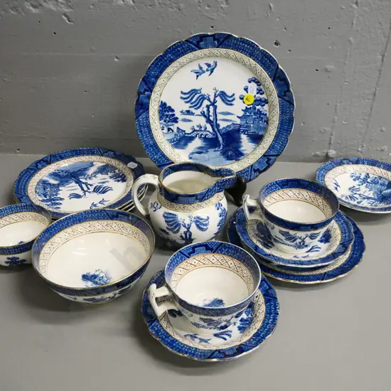 assorted Booth's Real Old Willow teaware - trio, cup & saucer, 2 sugar bowls, jug, various plates