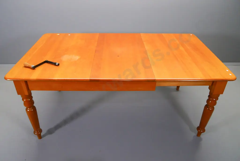 colonial style solid kauri extending dining table with 1 leaf, has crank handle H-780 W-1050 L-1330 closed, leaf L-500 Image 1++