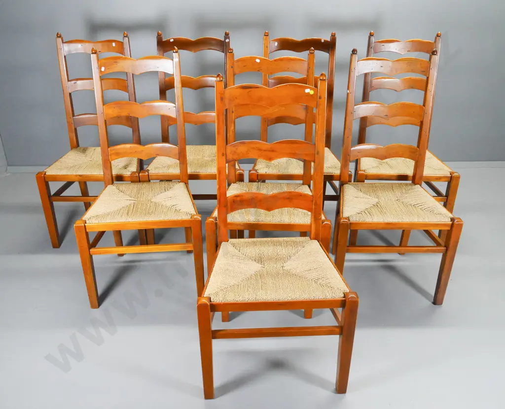 8 ladderback chairs - seagrass upholstered dining chairs H-1130 W-540 D-400 Image 1++
