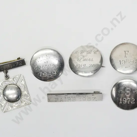 6 asstd silver badges stamped stg