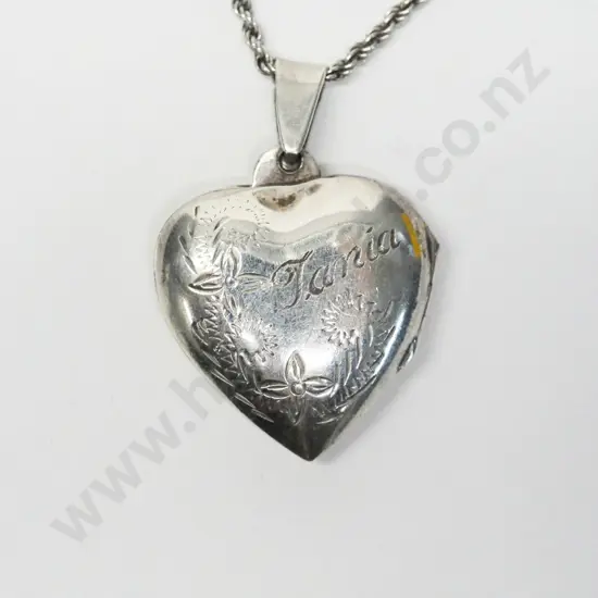 silver locket on rope chain stamped 925