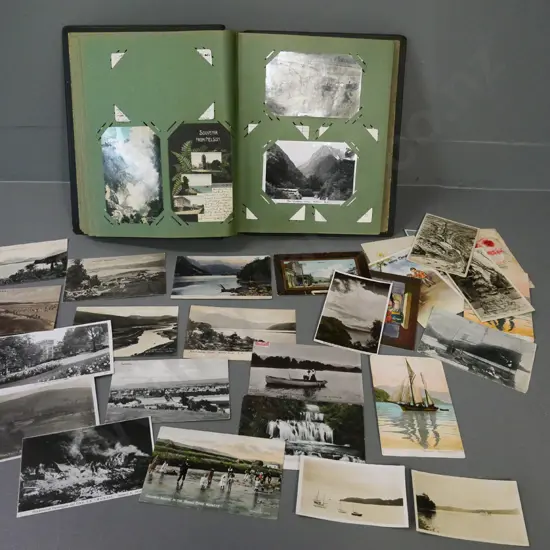 postcard album with contents and assorted loose - many early New Zealand