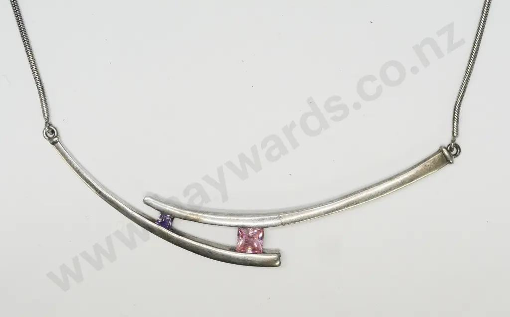 silver pendant with pink and purple stones, stamped 925 Image 1++