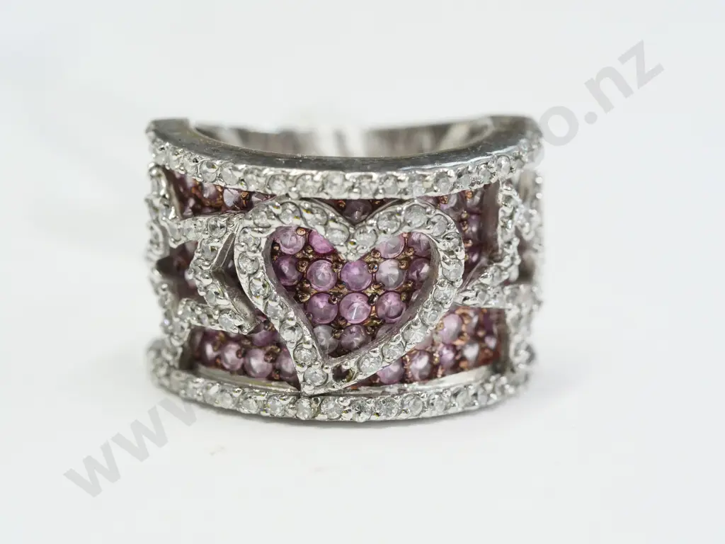 silver cz dress ring with stars & heart shapes stamped 925 Image 1++