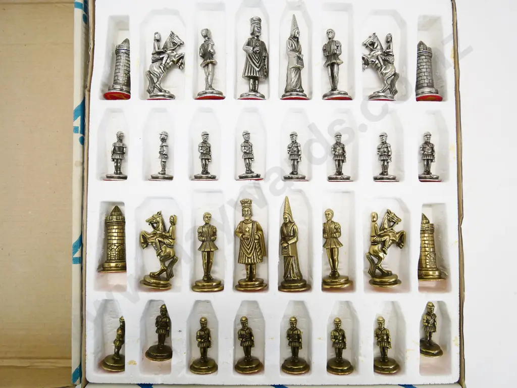 cast metal "Camelot" chess piece set, no board, made in Italy Image 1++