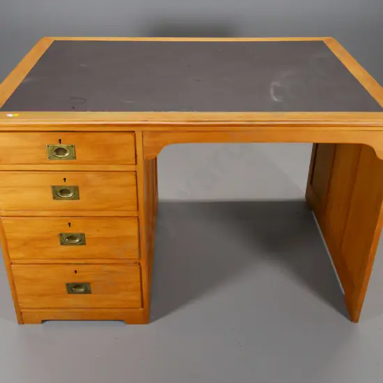 rimu 4 drawer desk with brass handles and vinyl inset H-770 W-1200 D-900