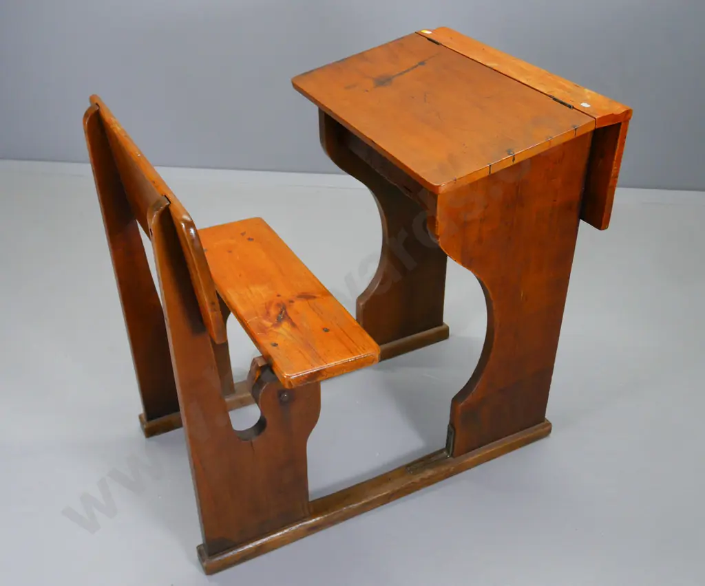 vintage one-piece slope-top school desk with tilt-up seat H-840 W-610 D-880 Image 1++