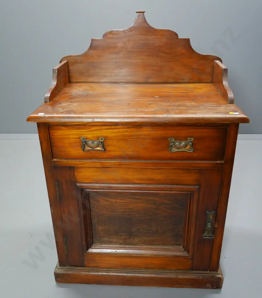 vintage wash stand with 1 door and 1 drawer, nouveau style handles, some damage and finish wear H1050 W700 D470 Image 1++
