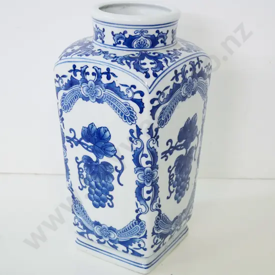 Asian blue and white grape-themed vase, no maker's marks H-360