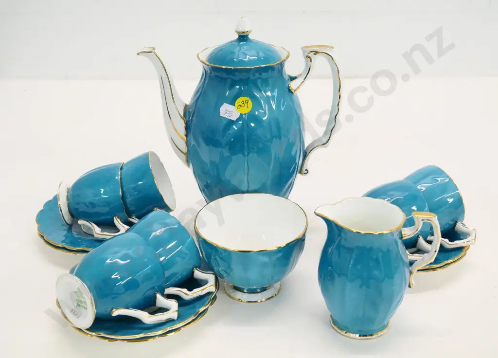 Aynsley teal leaf figured coffee set Image 1++