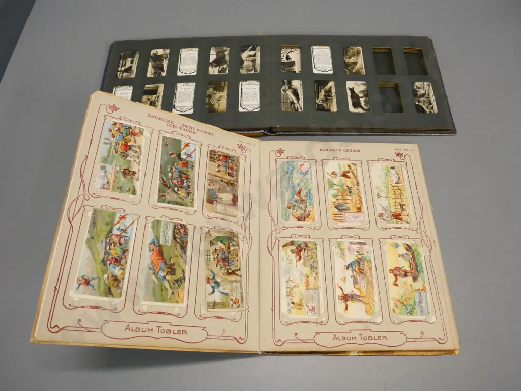 Tobler & Co. collector card album and 3 Castles cigarette card album, both with partial contents Image 1++