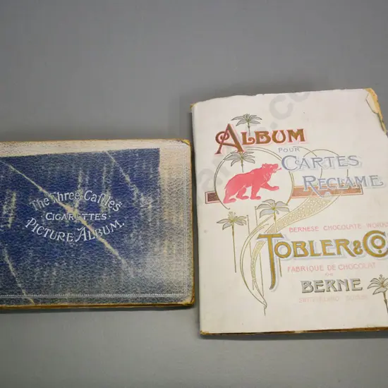 Tobler & Co. collector card album and 3 Castles cigarette card album, both with partial contents