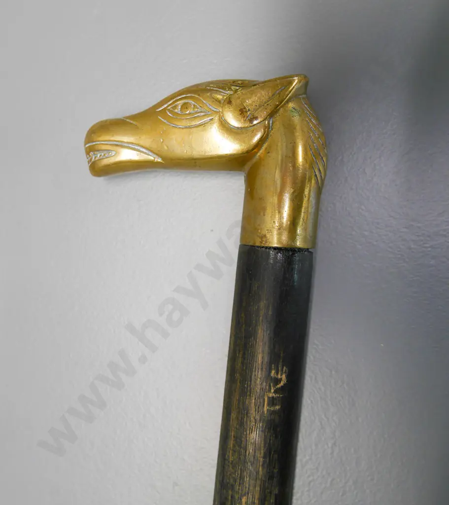 walking stick with brass horse-head handle L-870 Image 1++