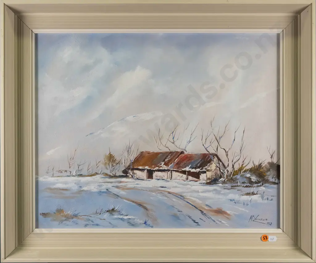 McKenzie 1962 - framed oil - "Sunlight On An Old Building" Central Otago H-390 W-490 Image 1++