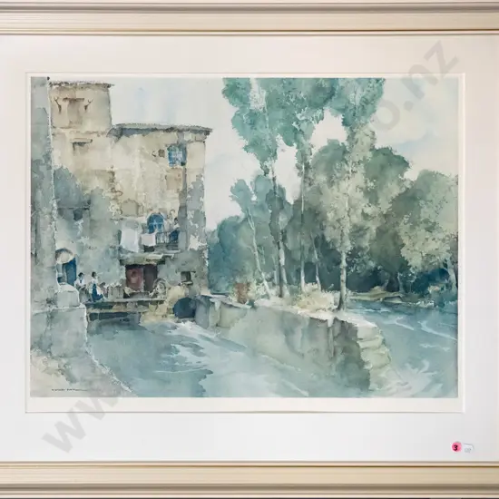 framed Russell Flint print -  "The Mill, Barbaste" H-480 W-650