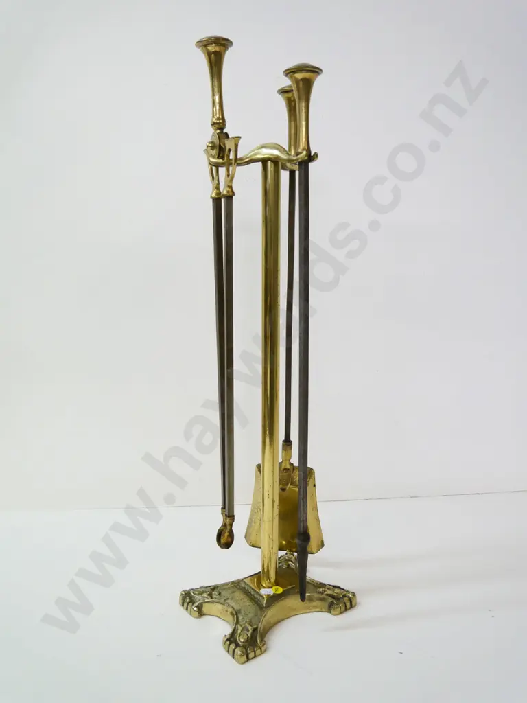 brass 3-piece fireside set - poker, shovel and tongs H-660 Image 1++