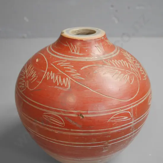 studio pottery vase with etched design (small chip on rim)  - Columbo 1943 in base H-200 W-180