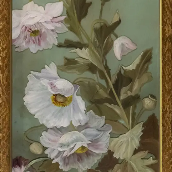 gilt framed painting on glass - flowers H-710 W-270