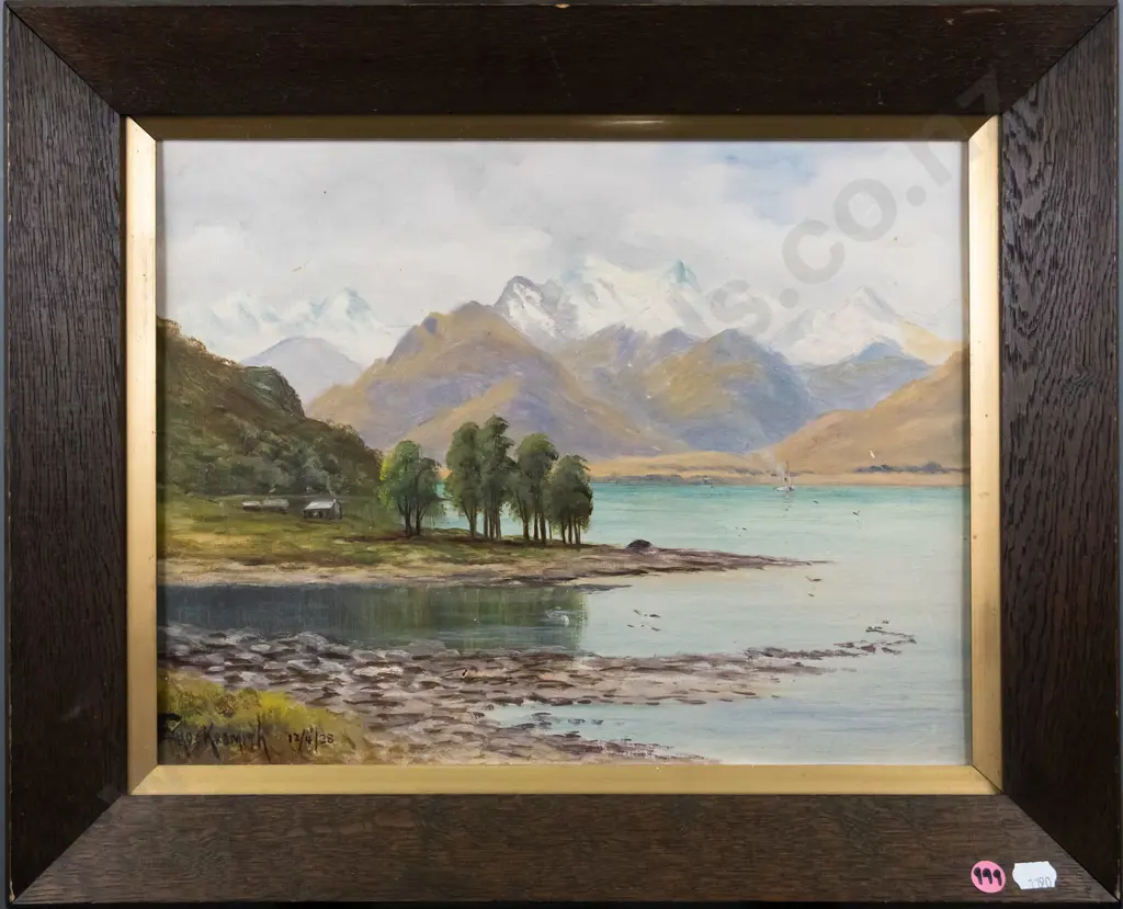 F Brookesmith 1928 - framed oil - Mount Earnslaw from the mouth of Greenstone H-270 W-250 Image 1++