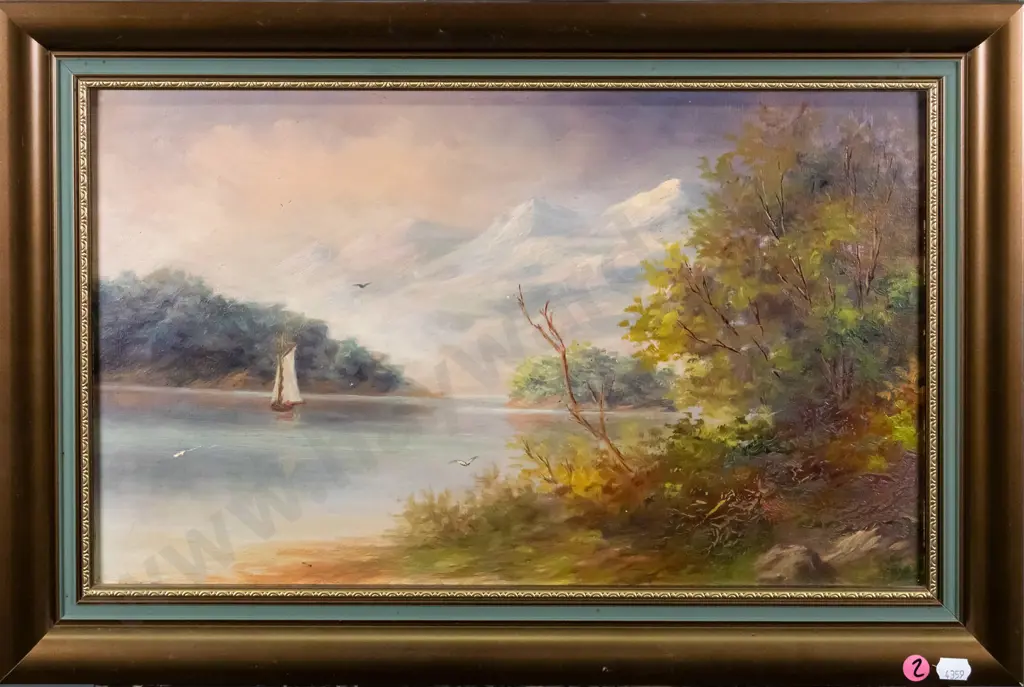 framed oil - Lake Manapouri (slight age damage) H-270 W-440 Image 1++