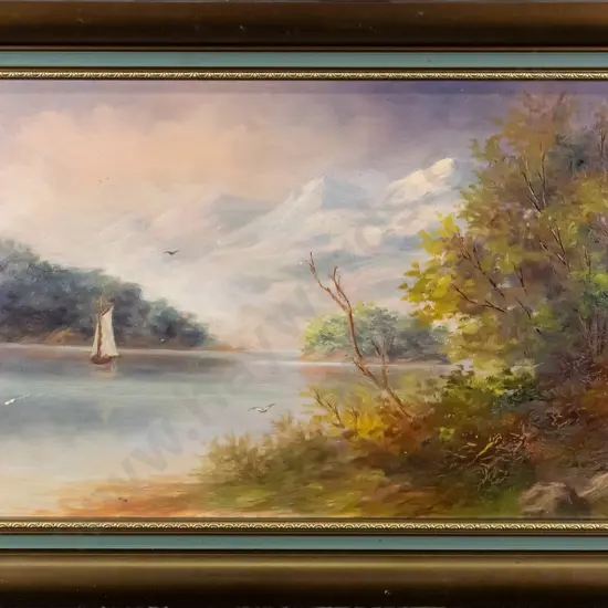 framed oil - Lake Manapouri (slight age damage) H-270 W-440