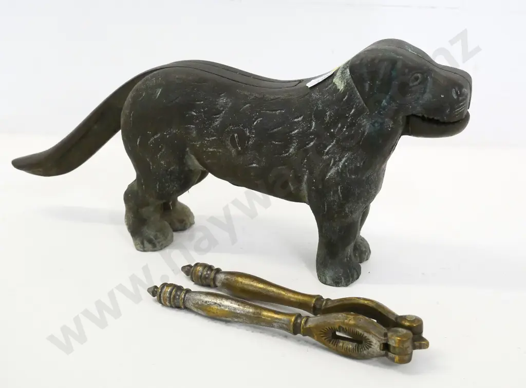 cast metal dog nutcracker and a small cast brass handheld nutcracker H-120 L-290 Image 1++