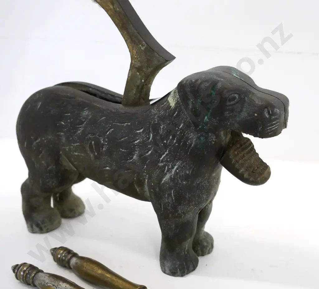 cast metal dog nutcracker and a small cast brass handheld nutcracker H-120 L-290 Image 1++