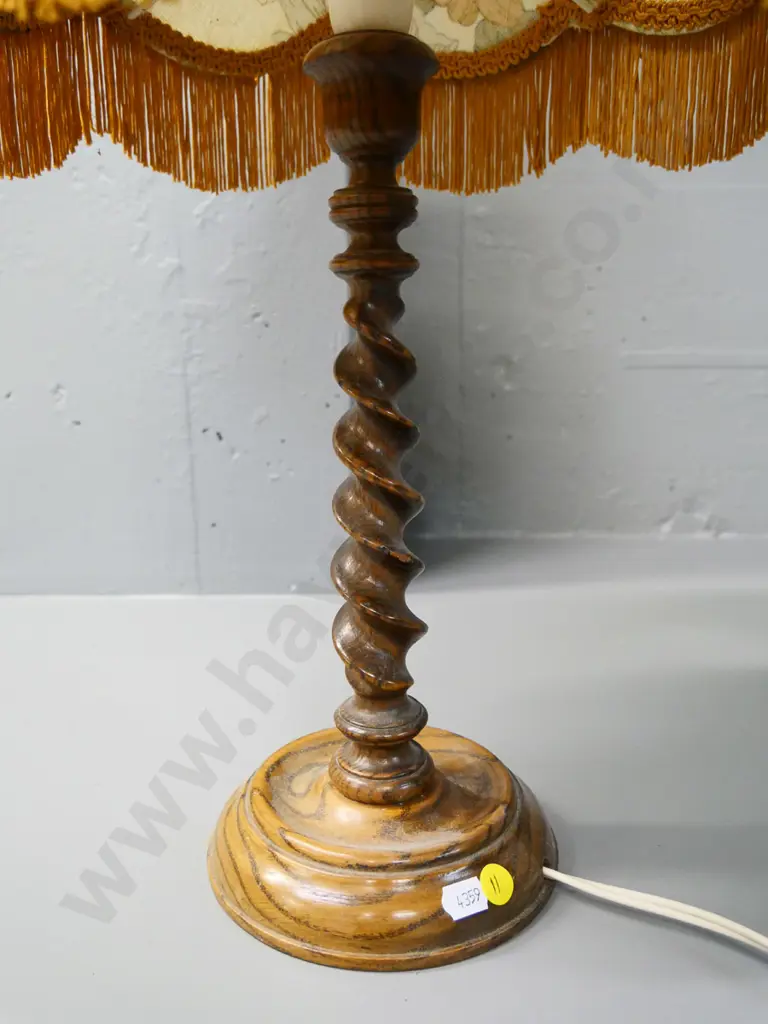 barley twist timber table lamp with retro tasselled shade H-580 Image 1++