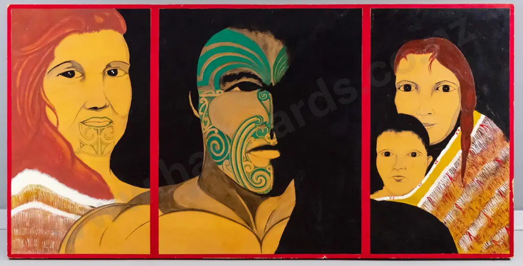 Sean Wilson '04 - acrylic triptych on mdf board - portraits (slight damage to edges) H-600 W-1200 Image 1++