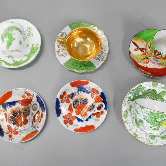 6 coffee cups and saucers, 1 Sutherland, 1 Coalport and various