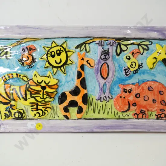 studio pottery hand painted animal wall tile - signed MK '98 - small casting fault on corner