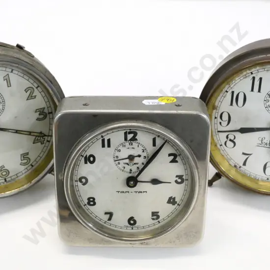 3 vintage alarm clocks in restorer's condition - Tam-Tam, Liberty & one marked Made in Germany H-155 - corrosion