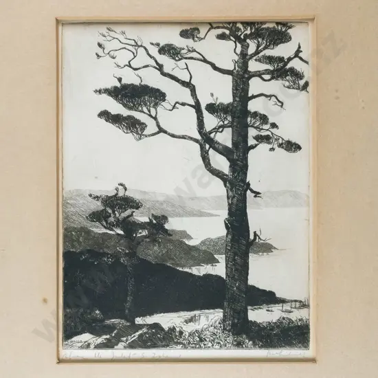Alexander Hare McClintock - framed etching "Above the Inlet S. Island" H-175 W-130