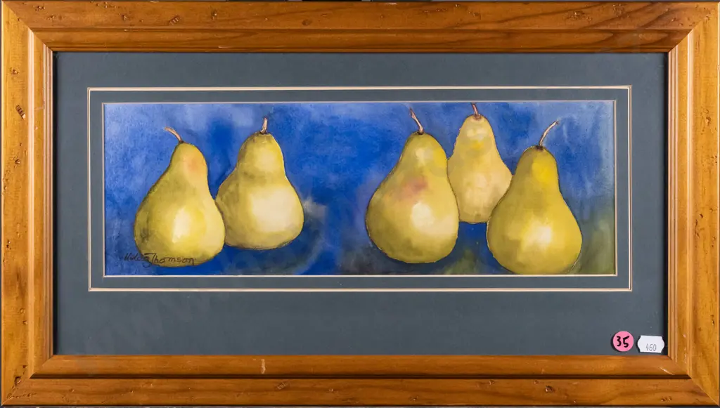 Hilda Thomson - framed watercolour - pears H-120 W-340 Image 1++