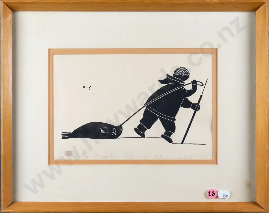 Henry Napaartuk - framed print  "Eskimo pulling a seal" H-150 W-230 Image 1++