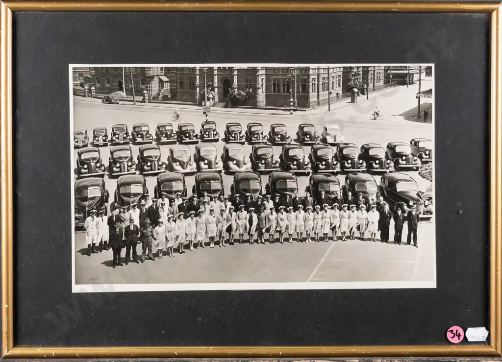 framed vintage photograph  - people and cars H-180 W-290 Image 1++